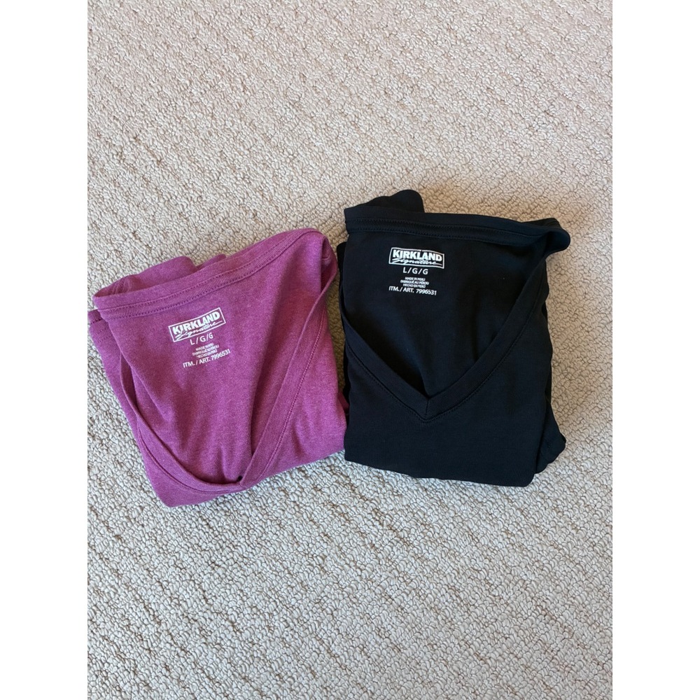 Kirkland Signature Womens Pima Cotton V-Neck T-Shirt 2-Pack Black Magenta L